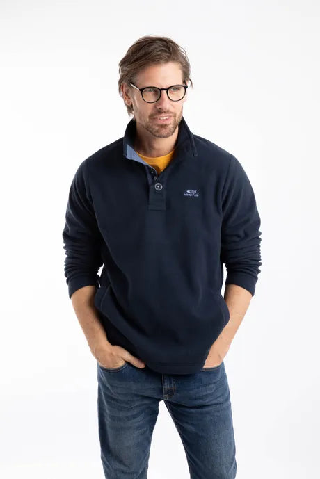 Weird Fish Roald Button Funnel Neck Microfleece - Navy