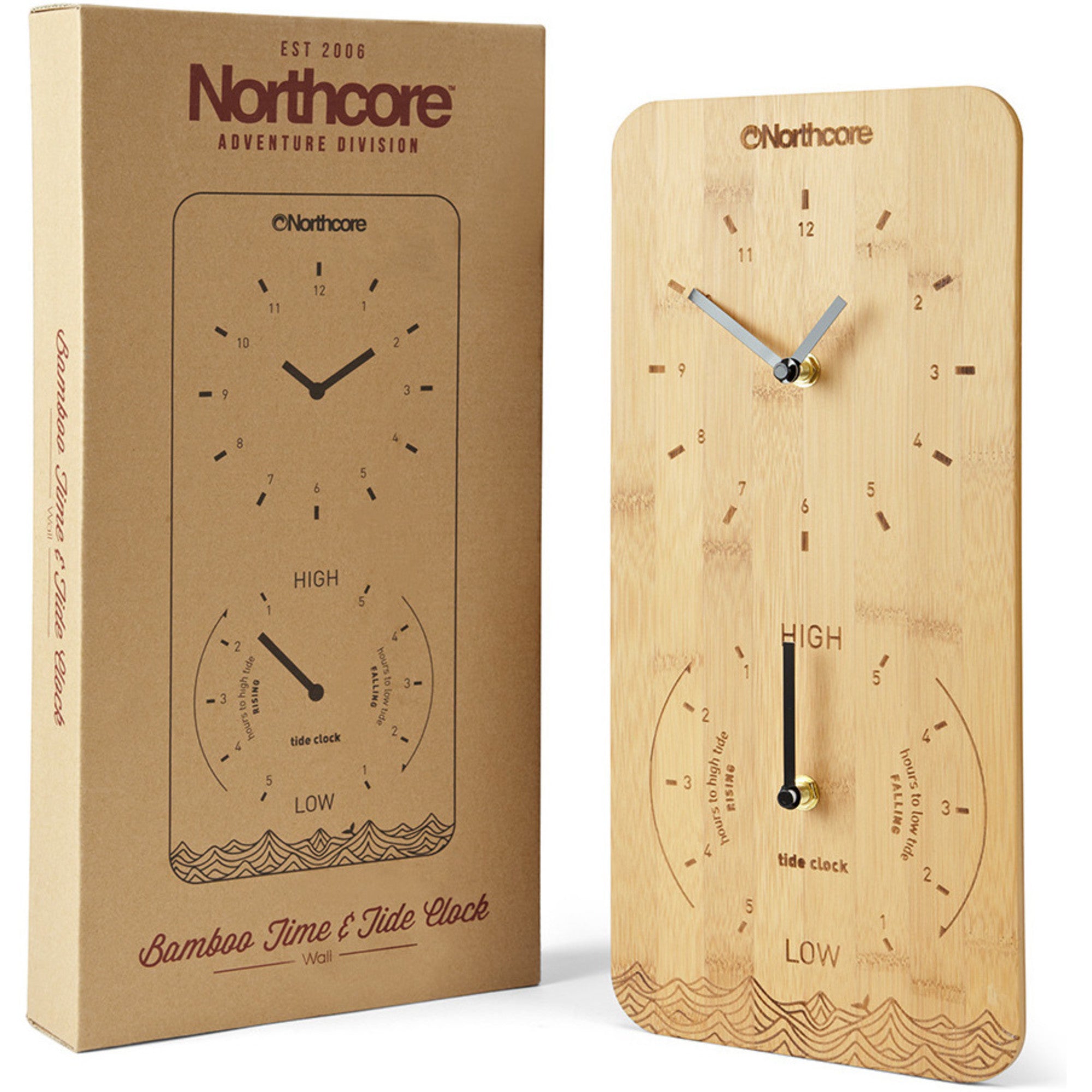 NORTHCORE WALL MOUNTED BAMBOO TIME AND TIDE CLOCK