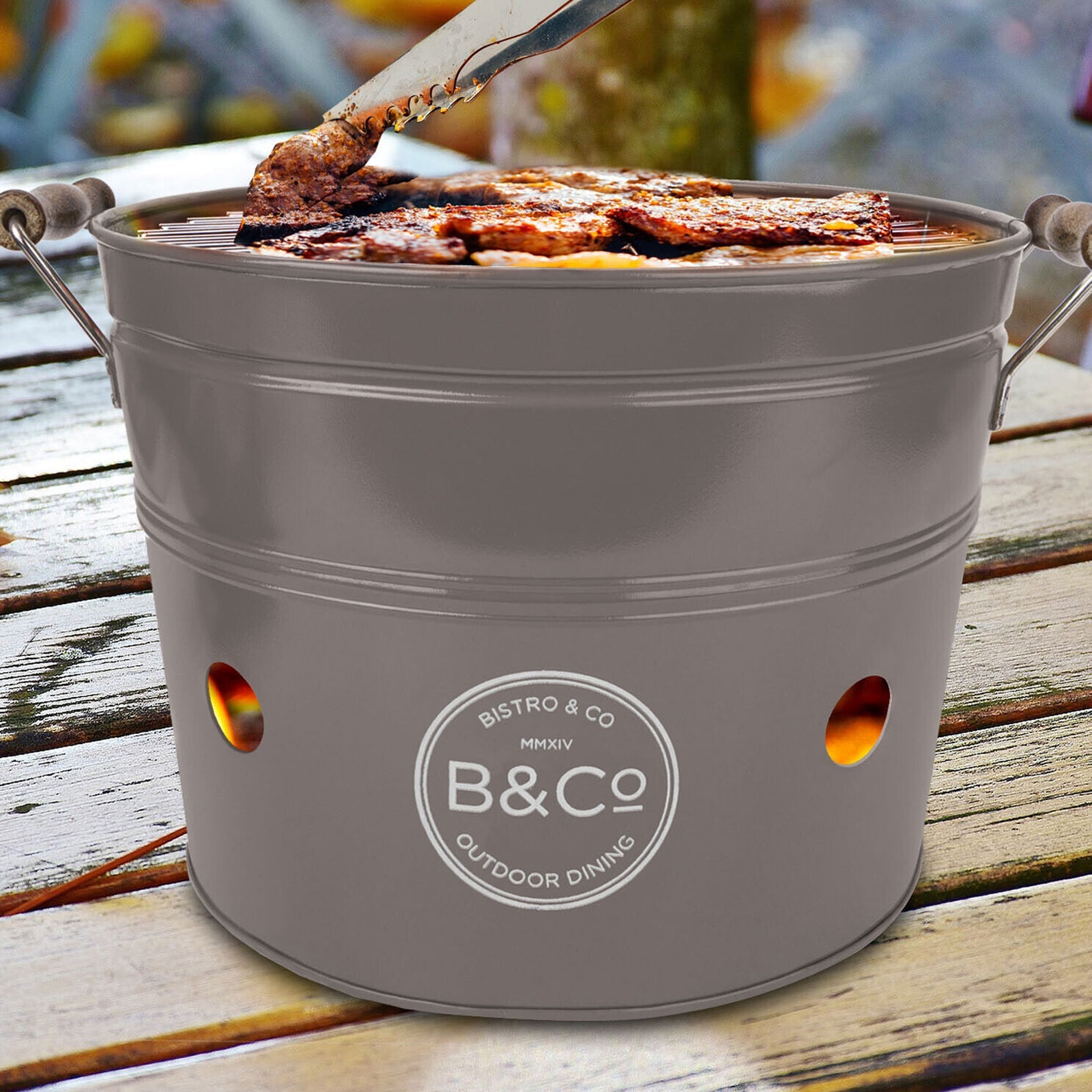 B&CO KARRIDALE FAMILY SIZED BUCKET PORTABLE BBQ - GREY