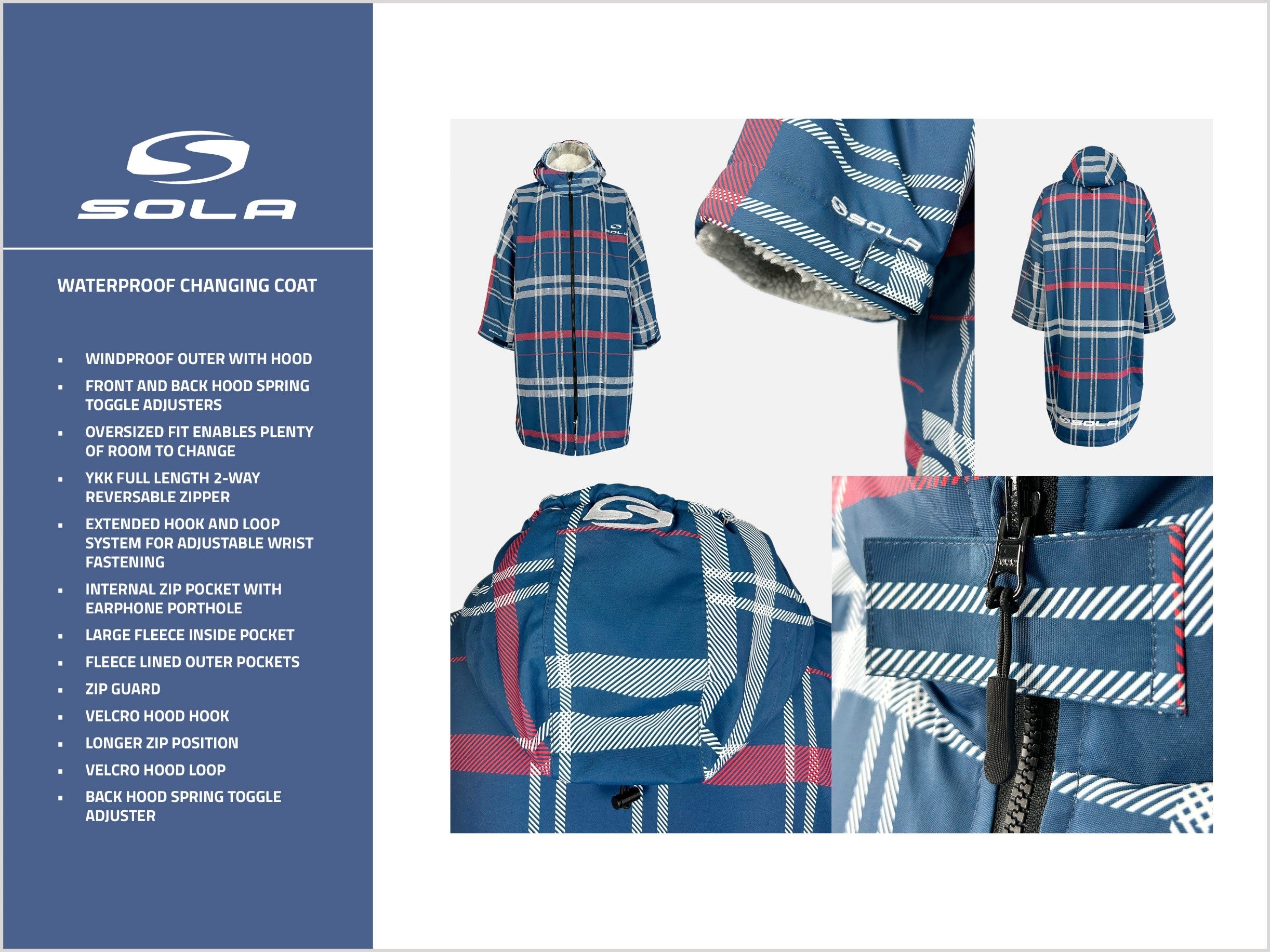 SOLA WATERPROOF CHANGING ROBE - NAVY CHECK