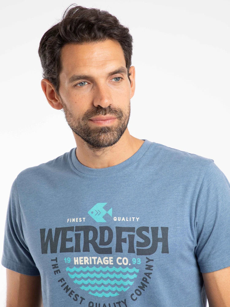 Weird Fish Heritage Surf Front Print Graphic T-Shirt Mid Blue