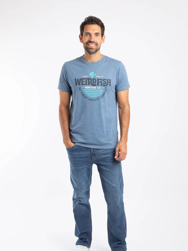 Weird Fish Heritage Surf Front Print Graphic T-Shirt Mid Blue