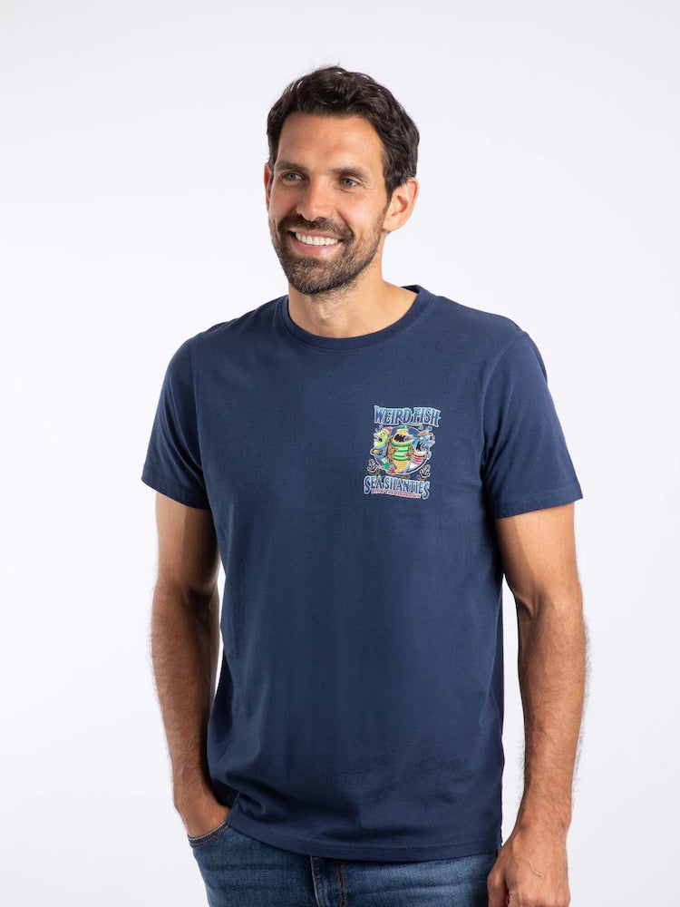 Weird Fish Sea Shanties Back Print Artist T-Shirt Dark Blue