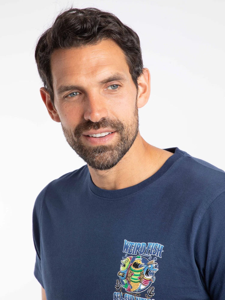 Weird Fish Sea Shanties Back Print Artist T-Shirt Dark Blue