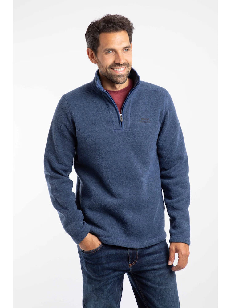 Weird Fish Stowe Recycled 1/4 Zip Soft Knit Fleece Blue Indigo