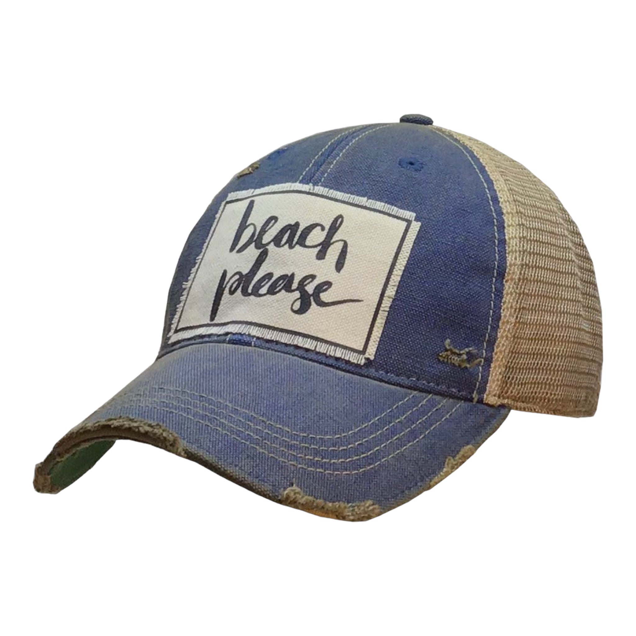 VINTAGE LIFE DISTRESSED TRUCKER - 'BEACH PLEASE'