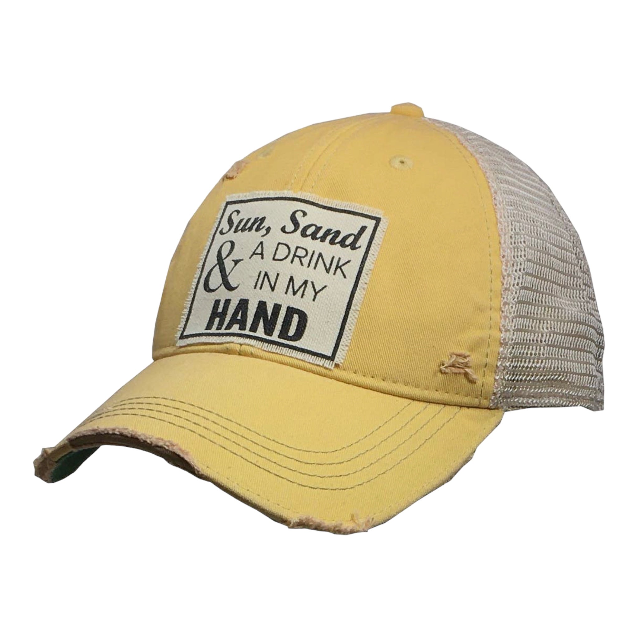 VINTAGE LIFE DISTRESSED TRUCKER - 'SUN SAND DRINK IN HAND'