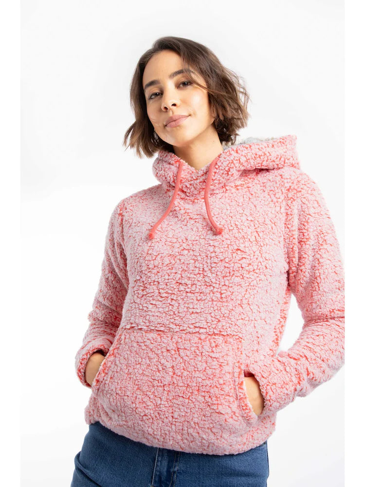 Weird Fish Yara Cosy Fleece Hoodie Hot Coral