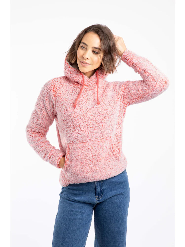 Weird Fish Yara Cosy Fleece Hoodie Hot Coral