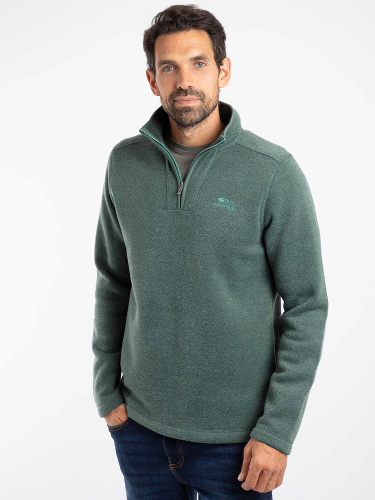 Weird Fish Stowe Recycled 1/4 Zip Soft Knit Fleece Ivy