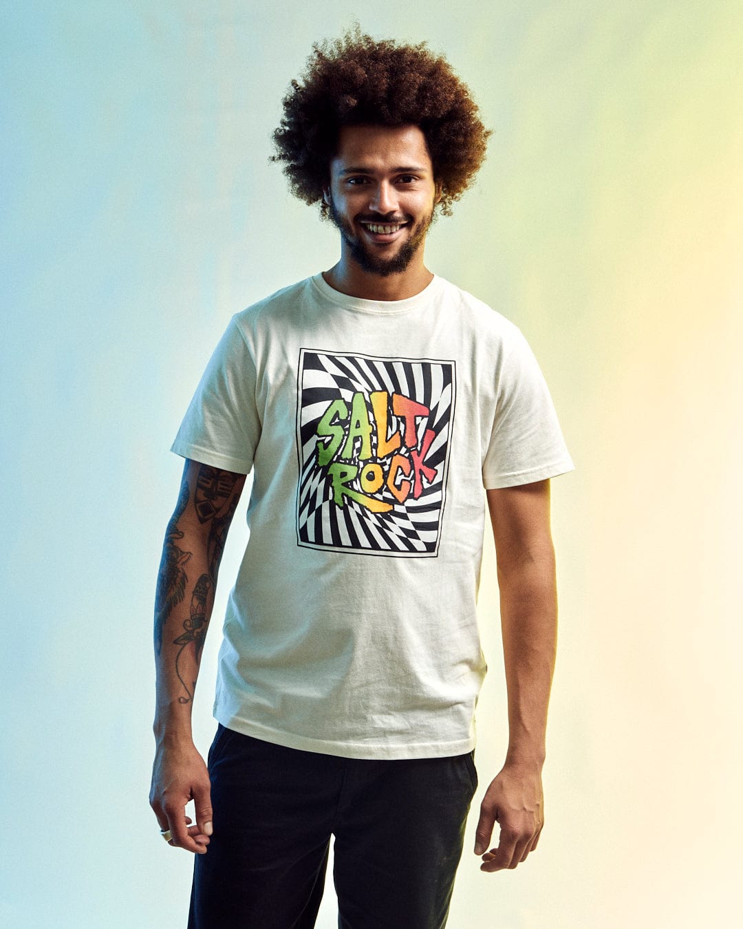 SALTROCK 'WARP LOGO' MENS T-SHIRT - CREAM