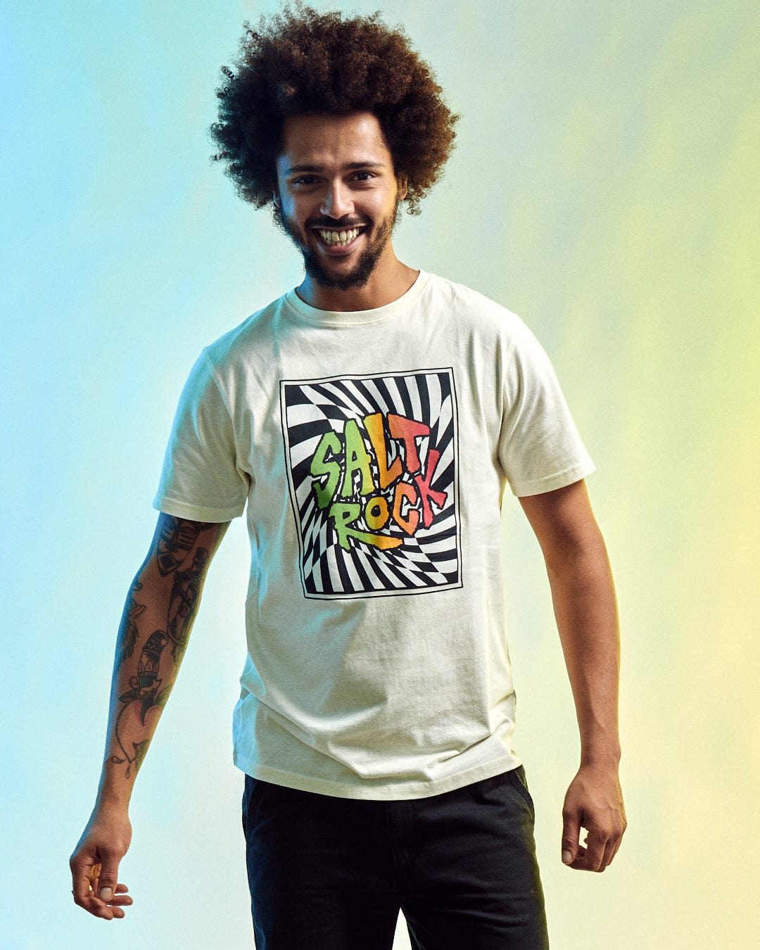 SALTROCK 'WARP LOGO' MENS T-SHIRT - CREAM