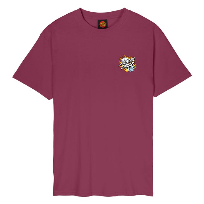Santa Cruz Flaming Dice Dot Chest T-Shirt - Burgundy