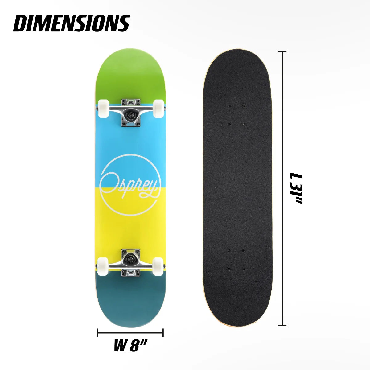 Osprey 8" x 31" Complete Double Kick Skateboard - Blocks
