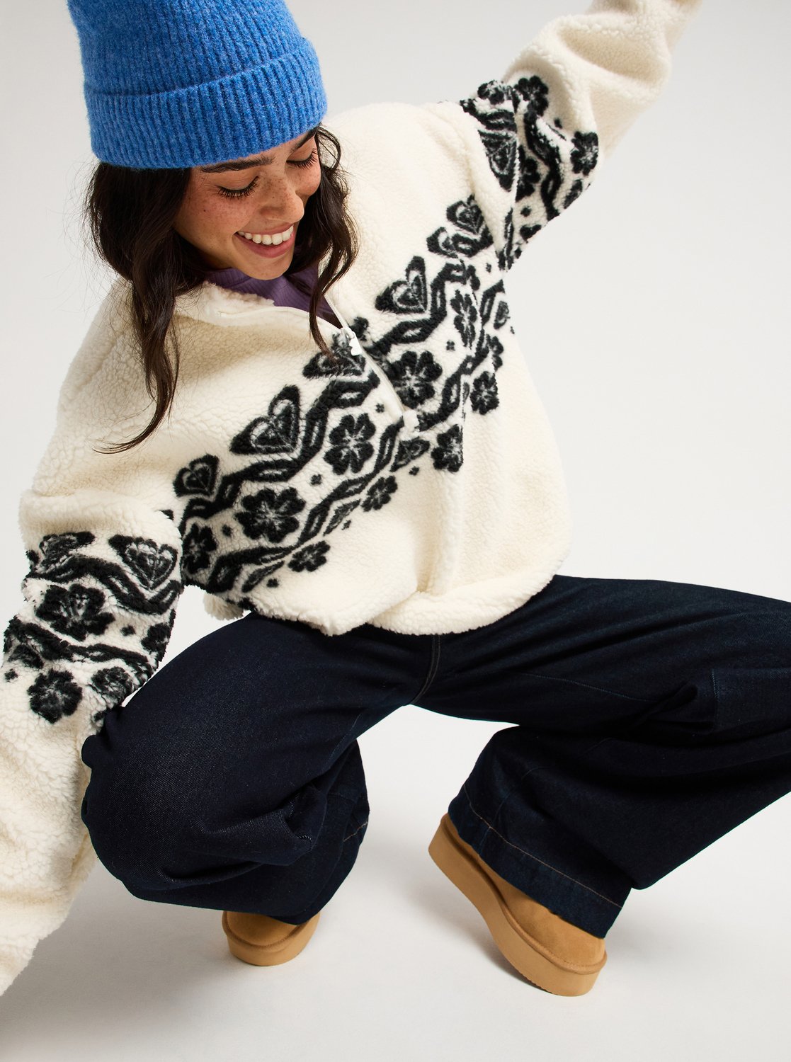 Roxy Treasure Soul Women White Half Zip Polar Pullover