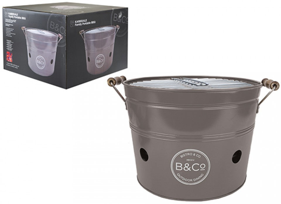 B&CO KARRIDALE FAMILY SIZED BUCKET PORTABLE BBQ - GREY