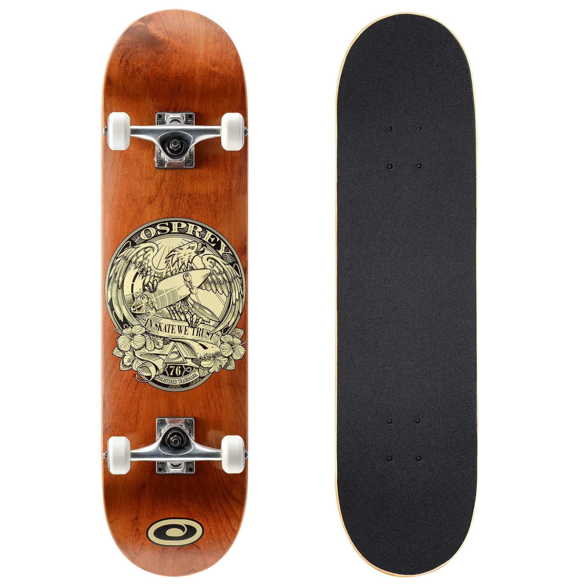 OSPREY 8" X 31" COMPLETE DOUBLE KICK SKATEBOARD - IN SK8 WE TRUST