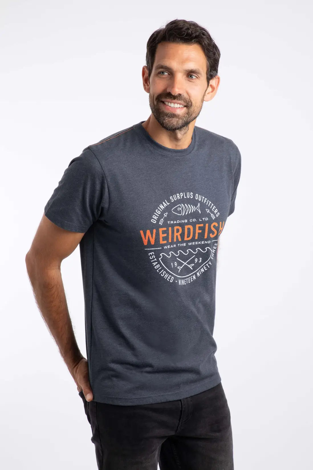 Weird Fish Waves Front Print Graphic T-Shirt - Navy