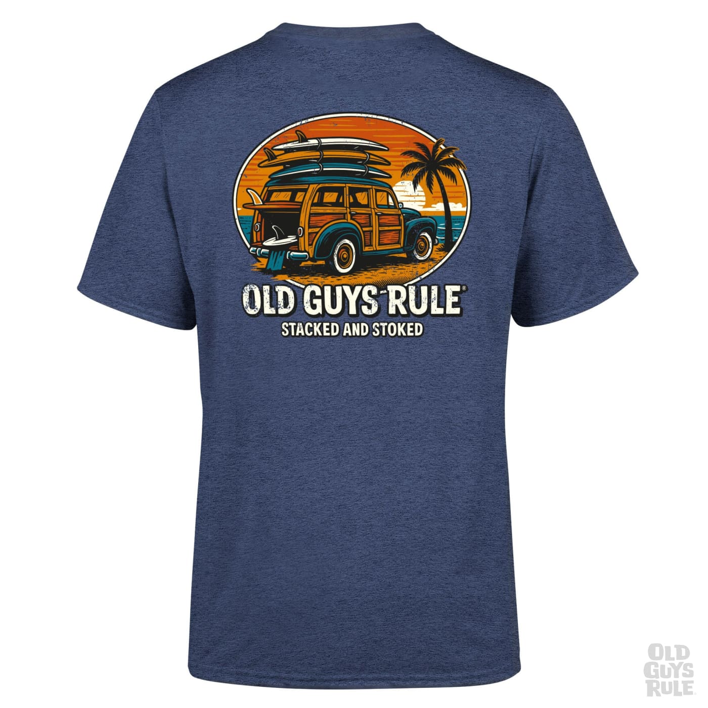 Old Guys Rule 'Stacked And Stoked' T-Shirt - Heather Navy