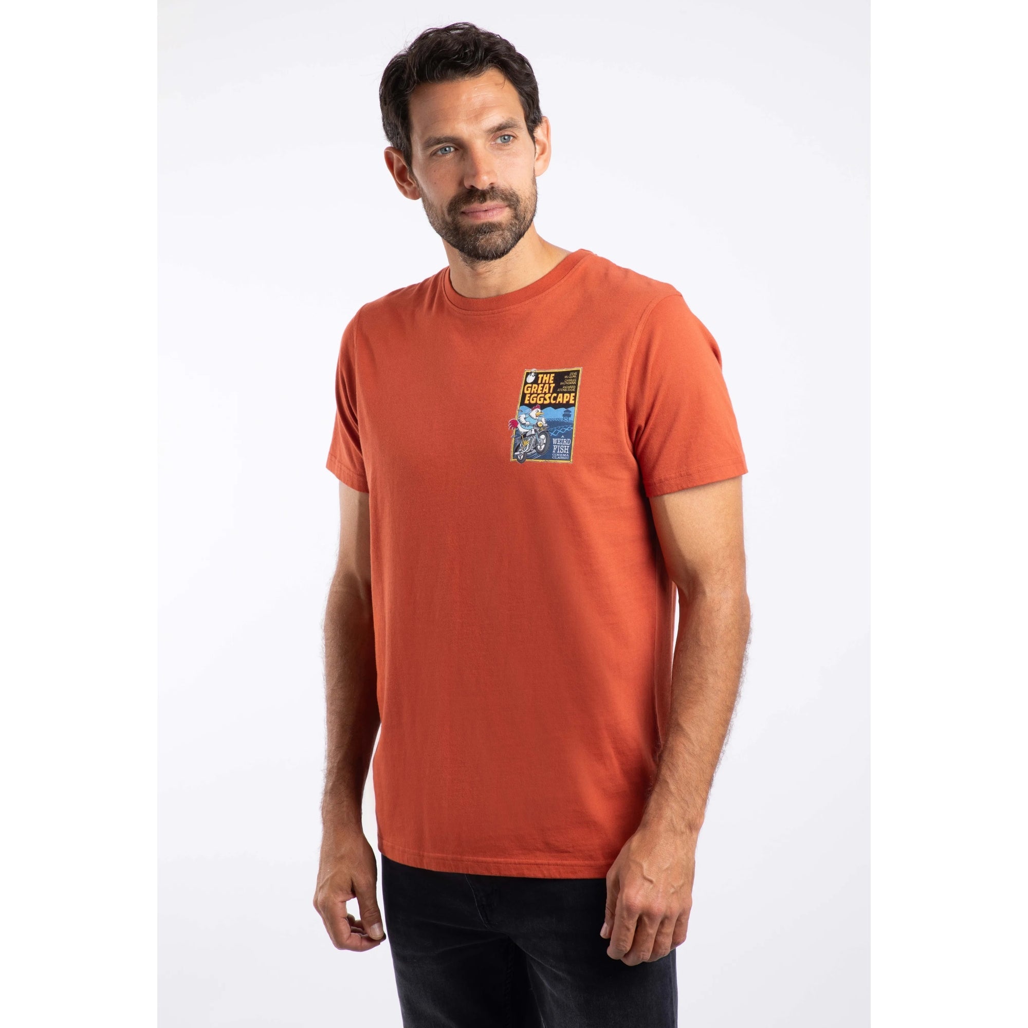 Weird Fish The Great Eggscape Print T-Shirt - Rust Leaves Orange