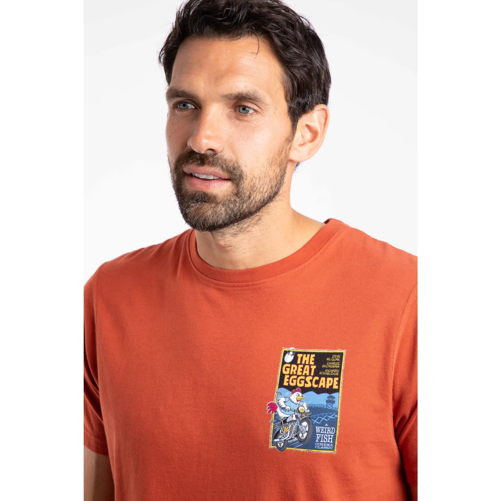 Weird Fish The Great Eggscape Print T-Shirt - Rust Leaves Orange