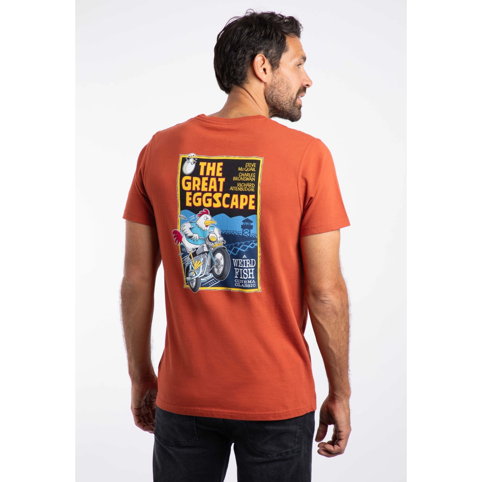 Weird Fish The Great Eggscape Print T-Shirt - Rust Leaves Orange