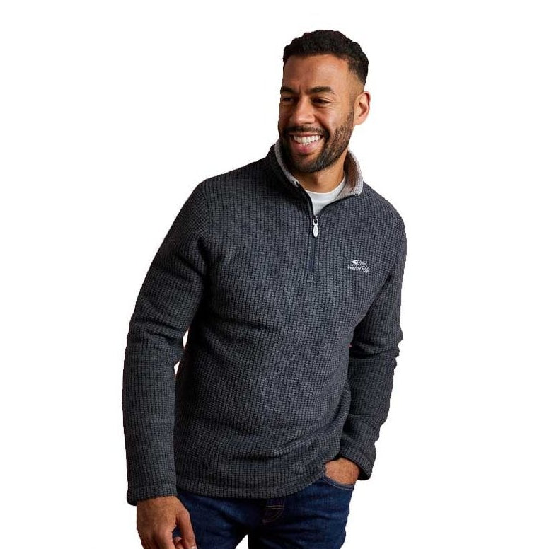 Weird Fish Newark 1/4 Zip Grid Fleece Washed Black