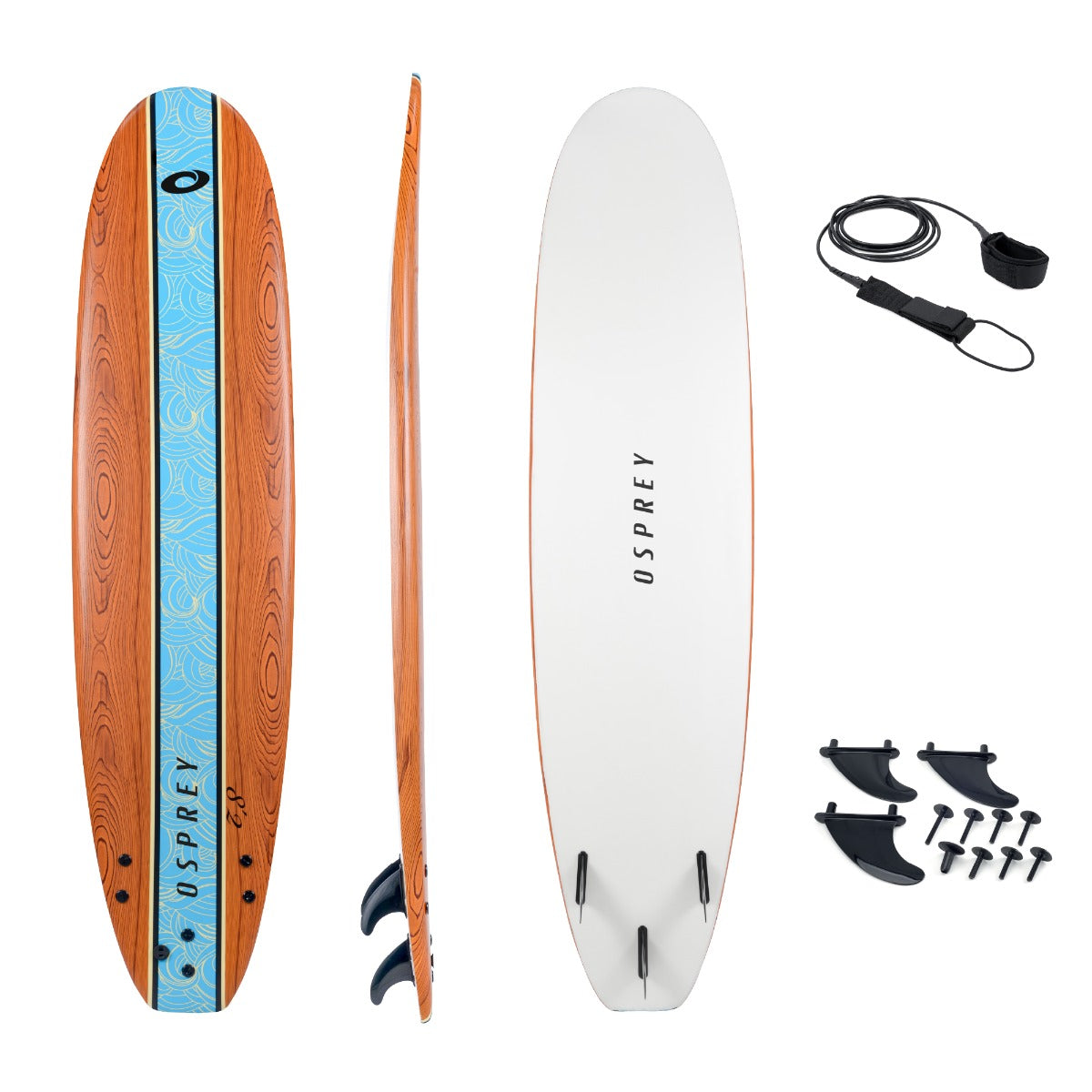 6'2 Soft Surfboard 1.88m - THE WOODY - Blue WoodStripe main image 1