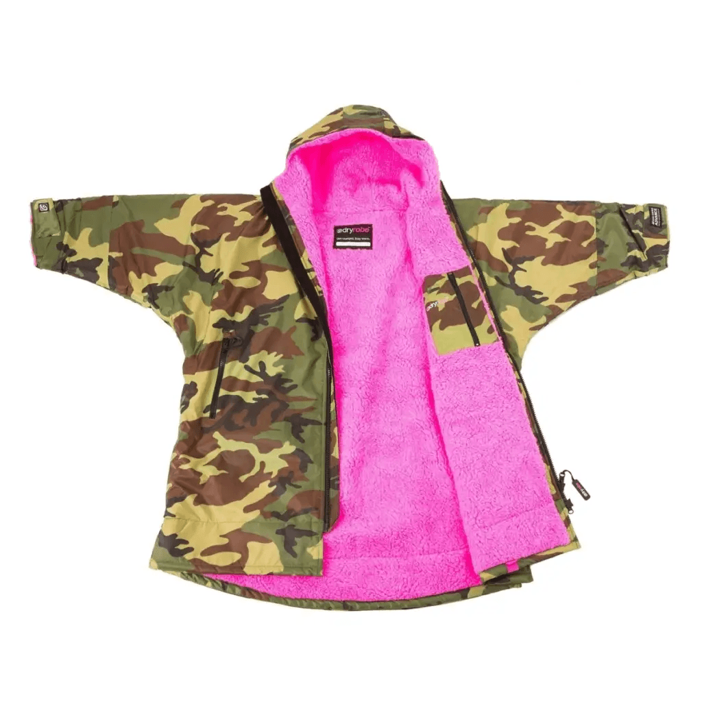 dryrobe® ADVANCE KIDS LONG SLEEVE - CAMO/PINK - Atlantic Kayaks & Leisure