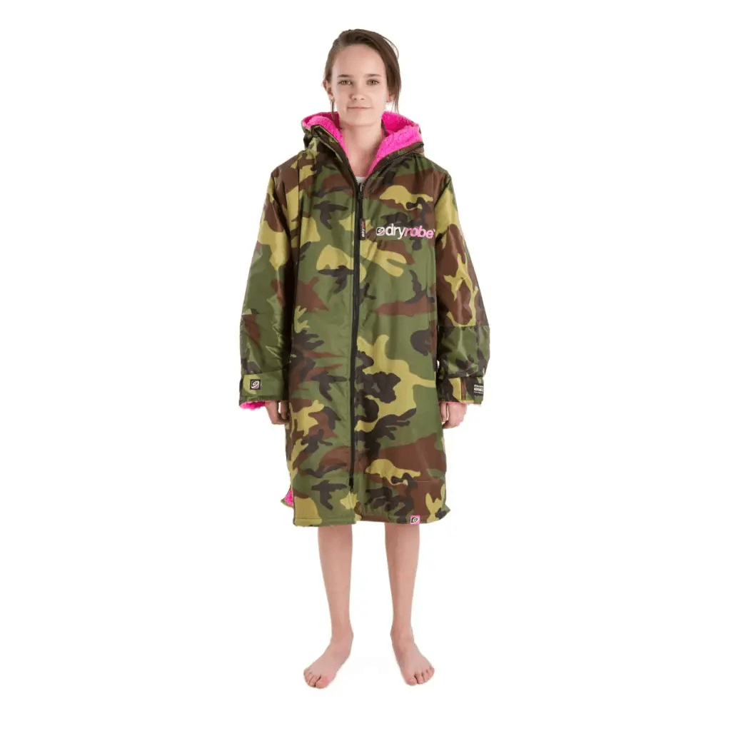 dryrobe® ADVANCE KIDS LONG SLEEVE - CAMO/PINK - Atlantic Kayaks & Leisure