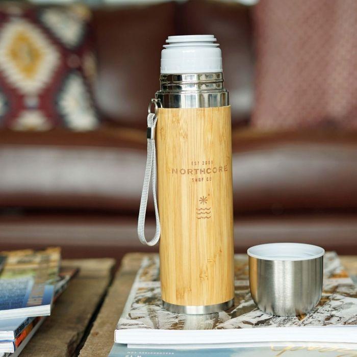 NORTHCORE BAMBOO STAINLESS STEEL THERMOS FLASK 360ML WITH MUG
