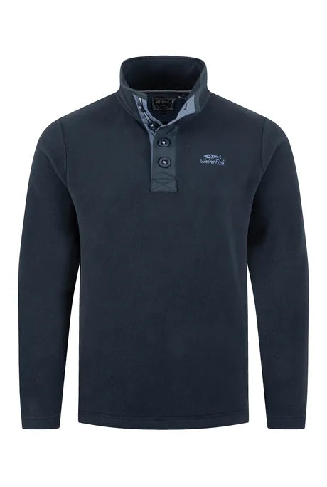 Weird Fish Roald Button Funnel Neck Microfleece - Navy