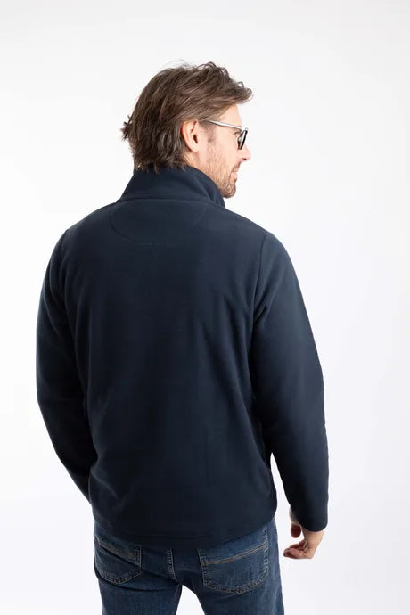 Weird Fish Roald Button Funnel Neck Microfleece - Navy