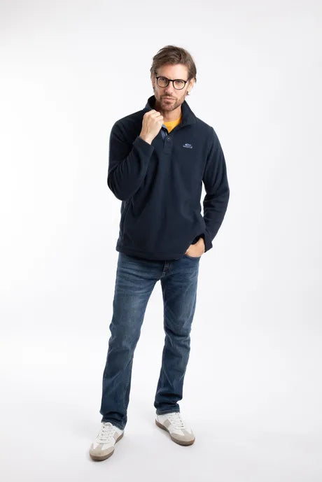 Weird Fish Roald Button Funnel Neck Microfleece - Navy