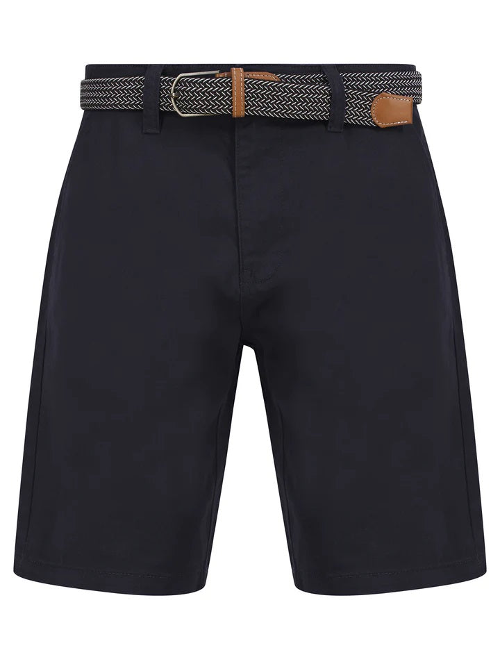 KENSINGTON EASTSIDE CORTEZ COTTON TWILL CHINO SHORTS WITH WOVEN BELT