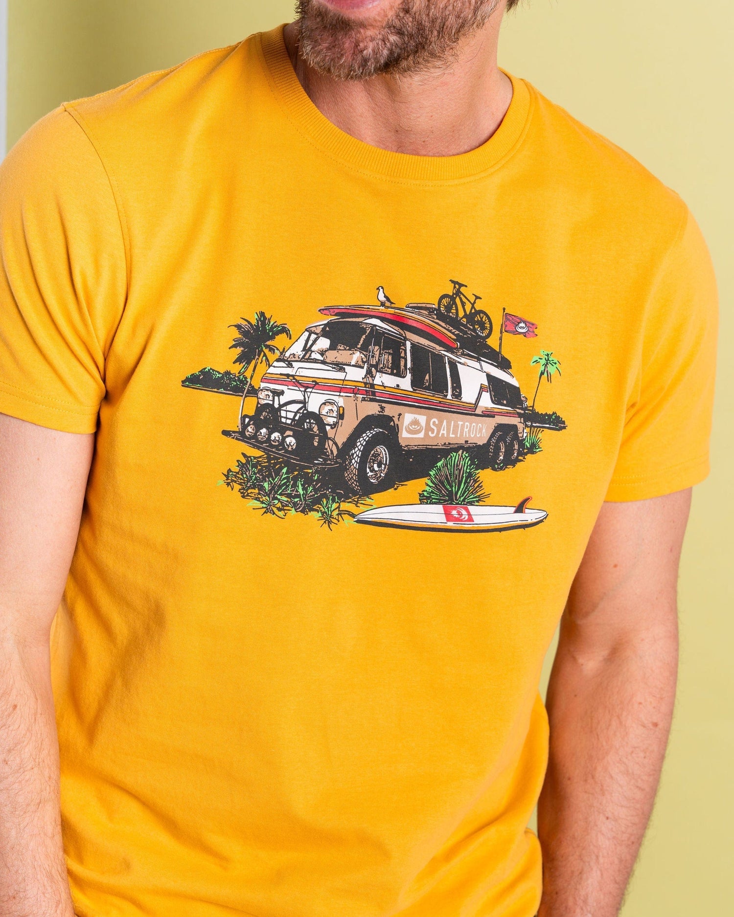 SALTROCK 'RETRO CAMPER' MENS T-SHIRT - GOLD