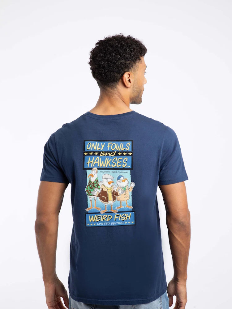 Weird Fish Only Fowls And Hawkses Back Print Artist T-Shirt Dark Blue