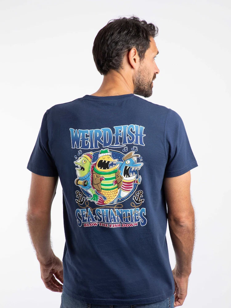 Weird Fish Sea Shanties Back Print Artist T-Shirt Dark Blue