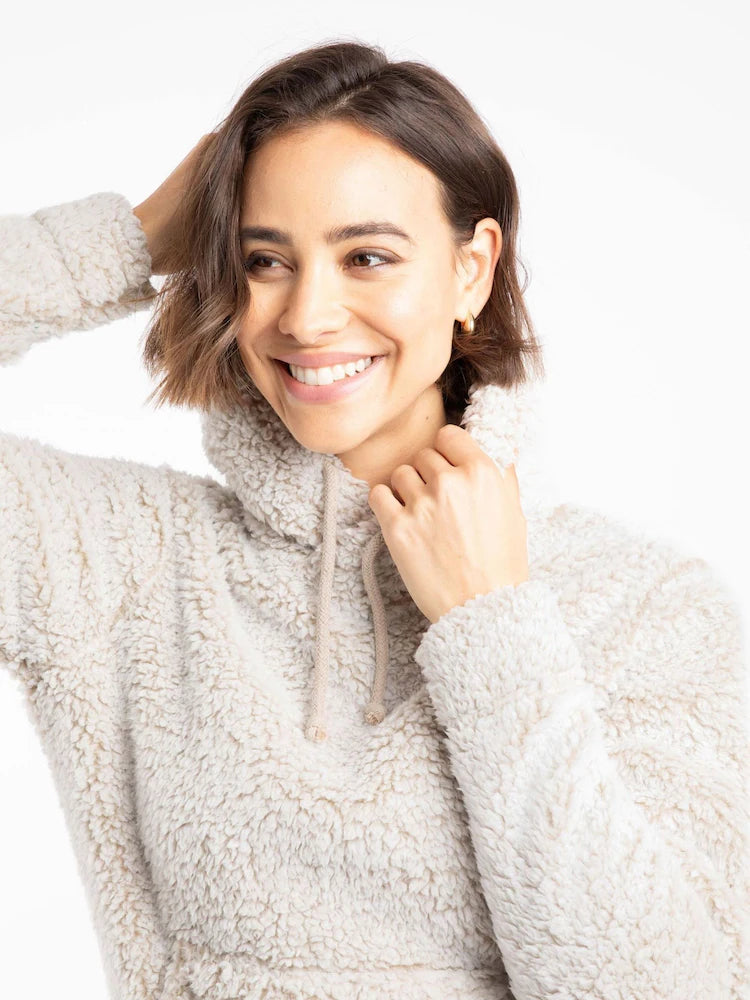 Weird Fish Yara Cosy Fleece Hoodie Beige