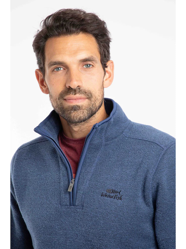 Weird Fish Stowe Recycled 1/4 Zip Soft Knit Fleece Blue Indigo