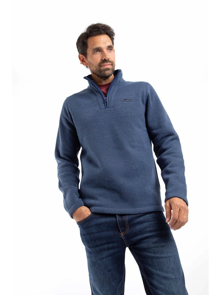 Weird Fish Stowe Recycled 1/4 Zip Soft Knit Fleece Blue Indigo