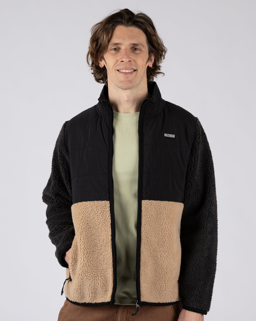 Saltrock Rafe Mens Zip Fleece in Black/Beige