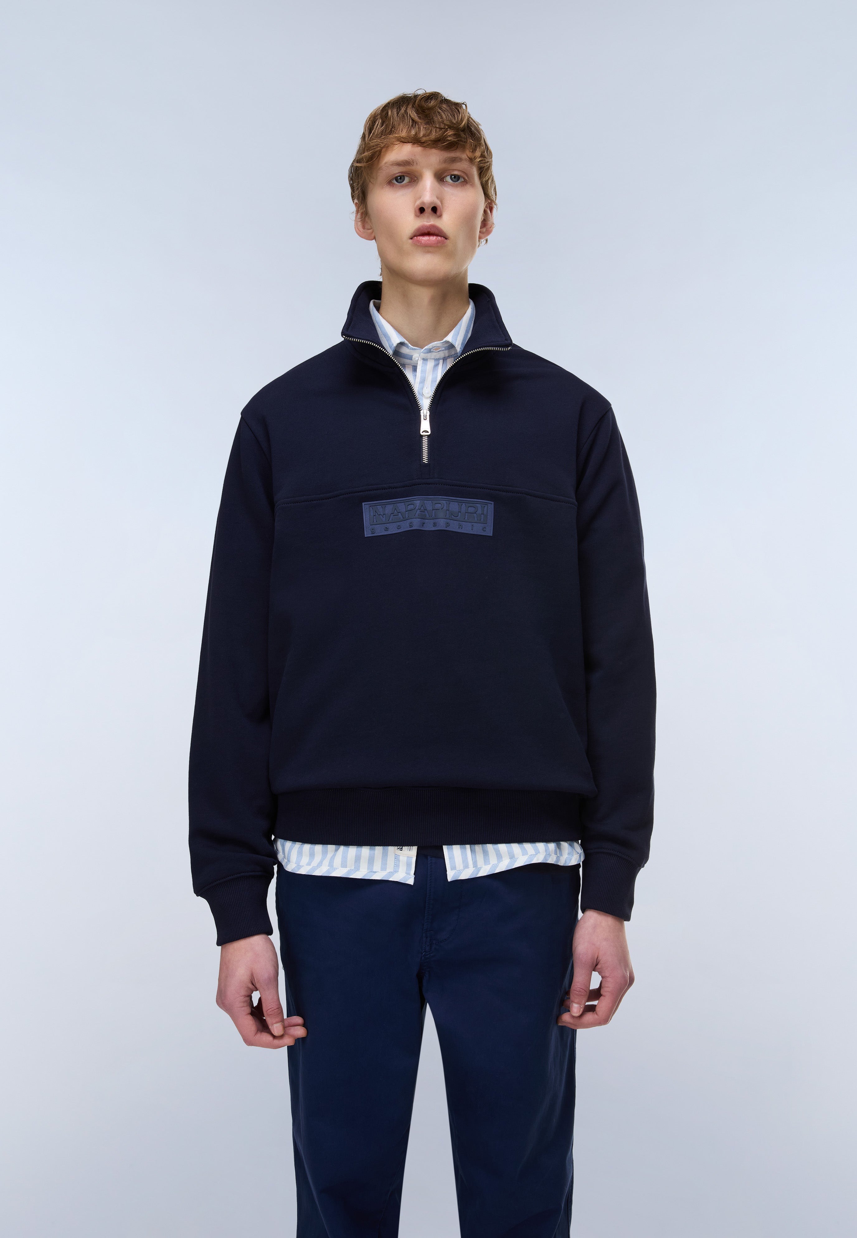 Napapijri Box Logo French Terry Half-Zip Sweatshirt - Dark Blue