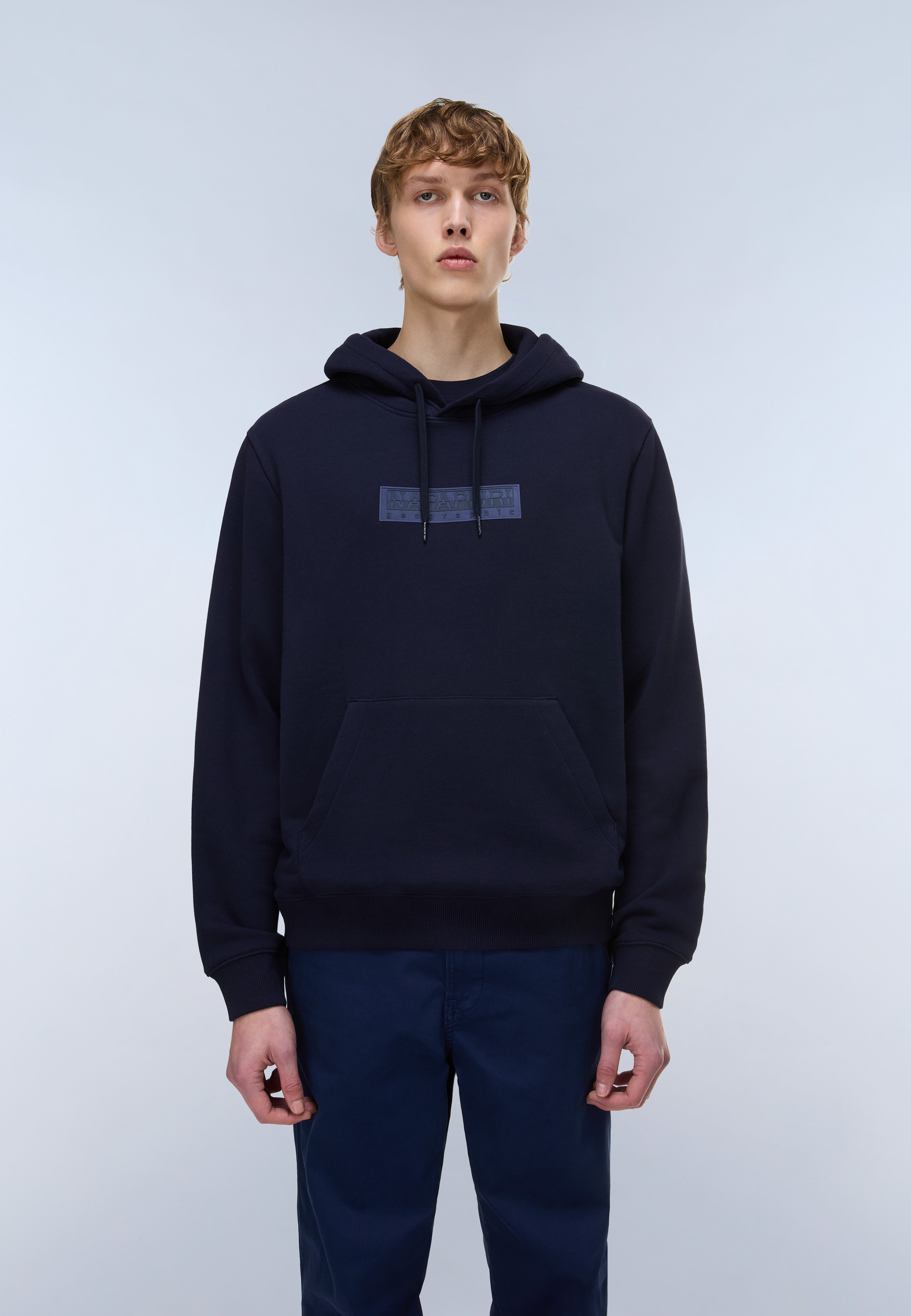 Napapijri Box Logo French Terry Hoodie - Dark Blue