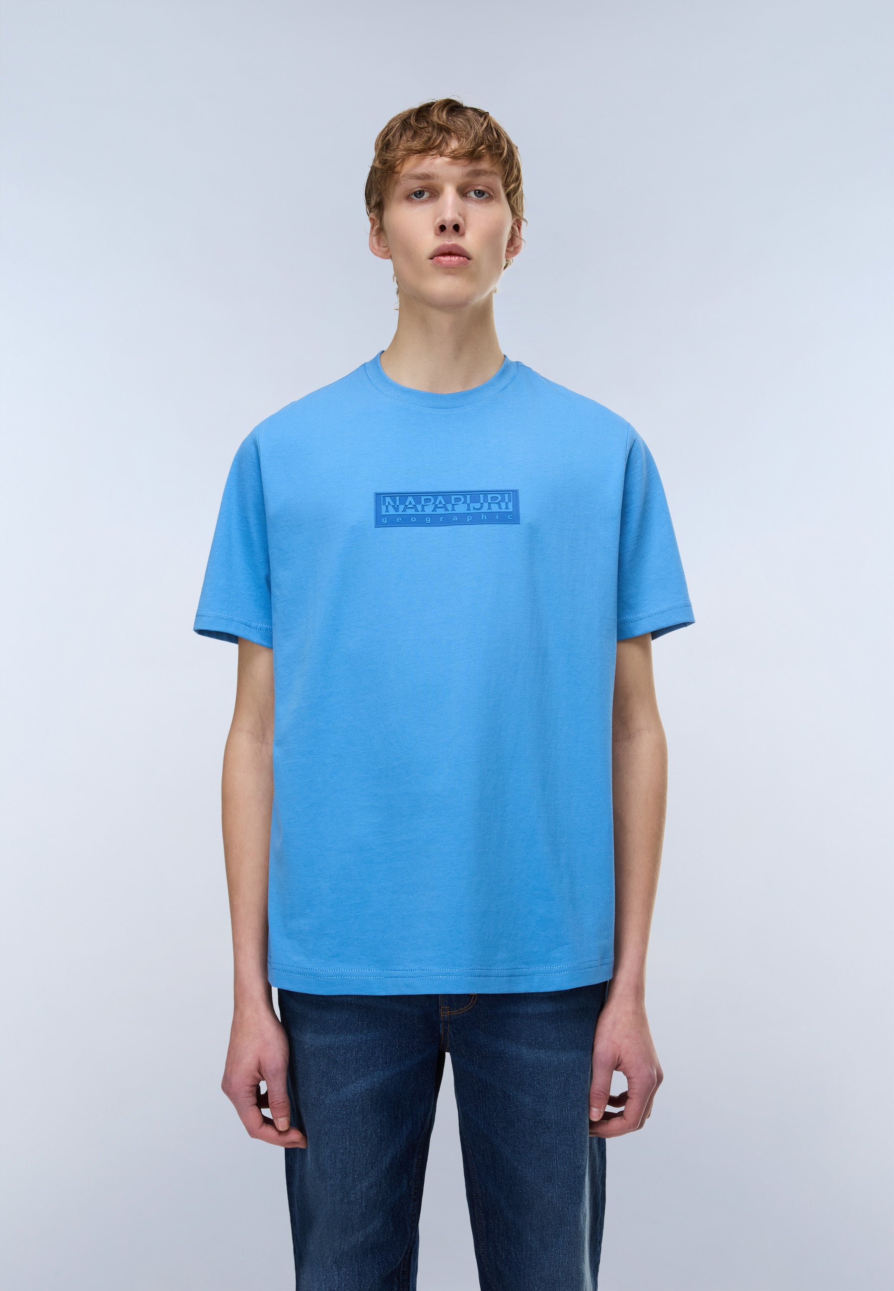 Napapijri Box Logo Short Sleeve T-Shirt - Light Blue