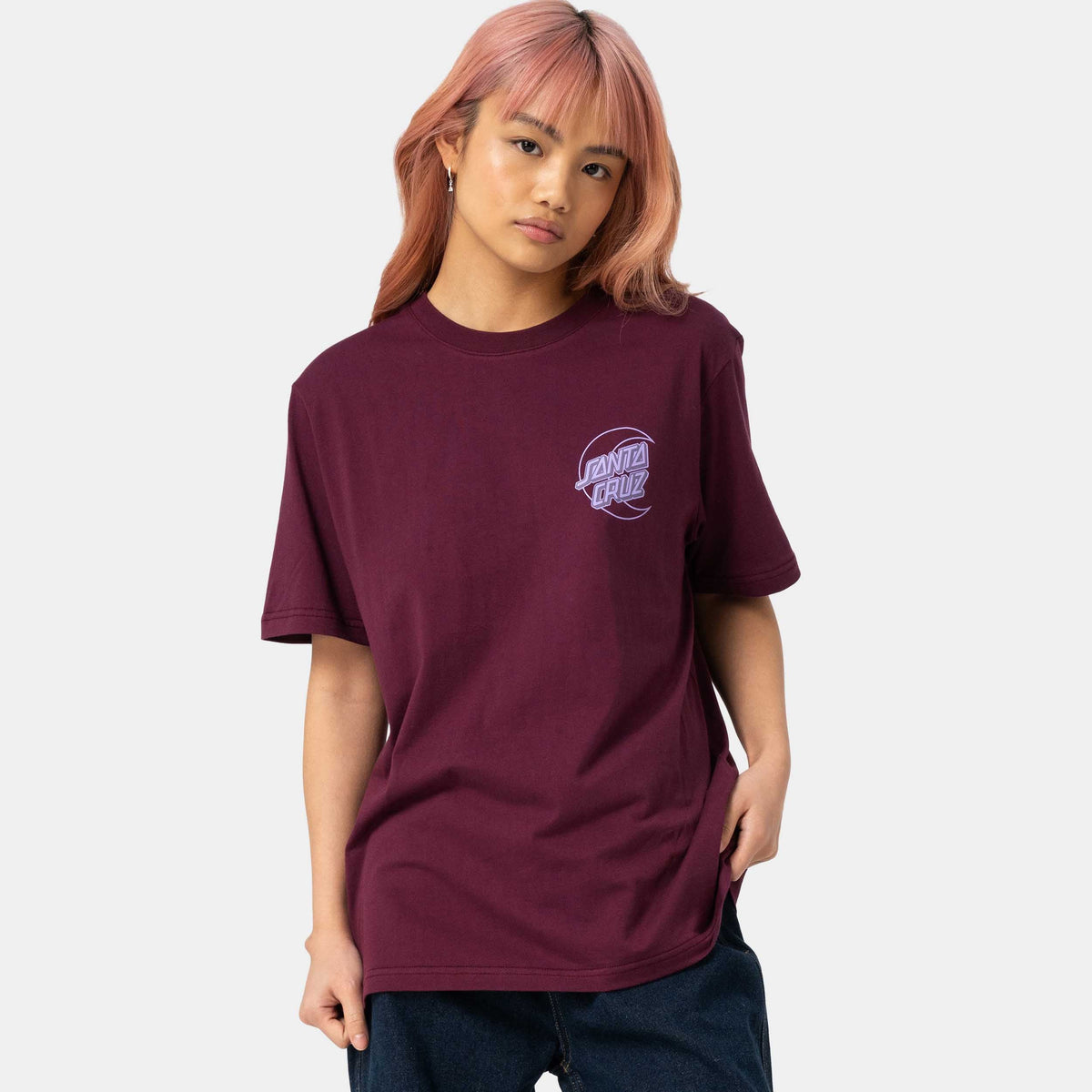 SANTA CRUZ IMPRINT MOON DOT WOMEN'S T-SHIRT - DARK CHERRY