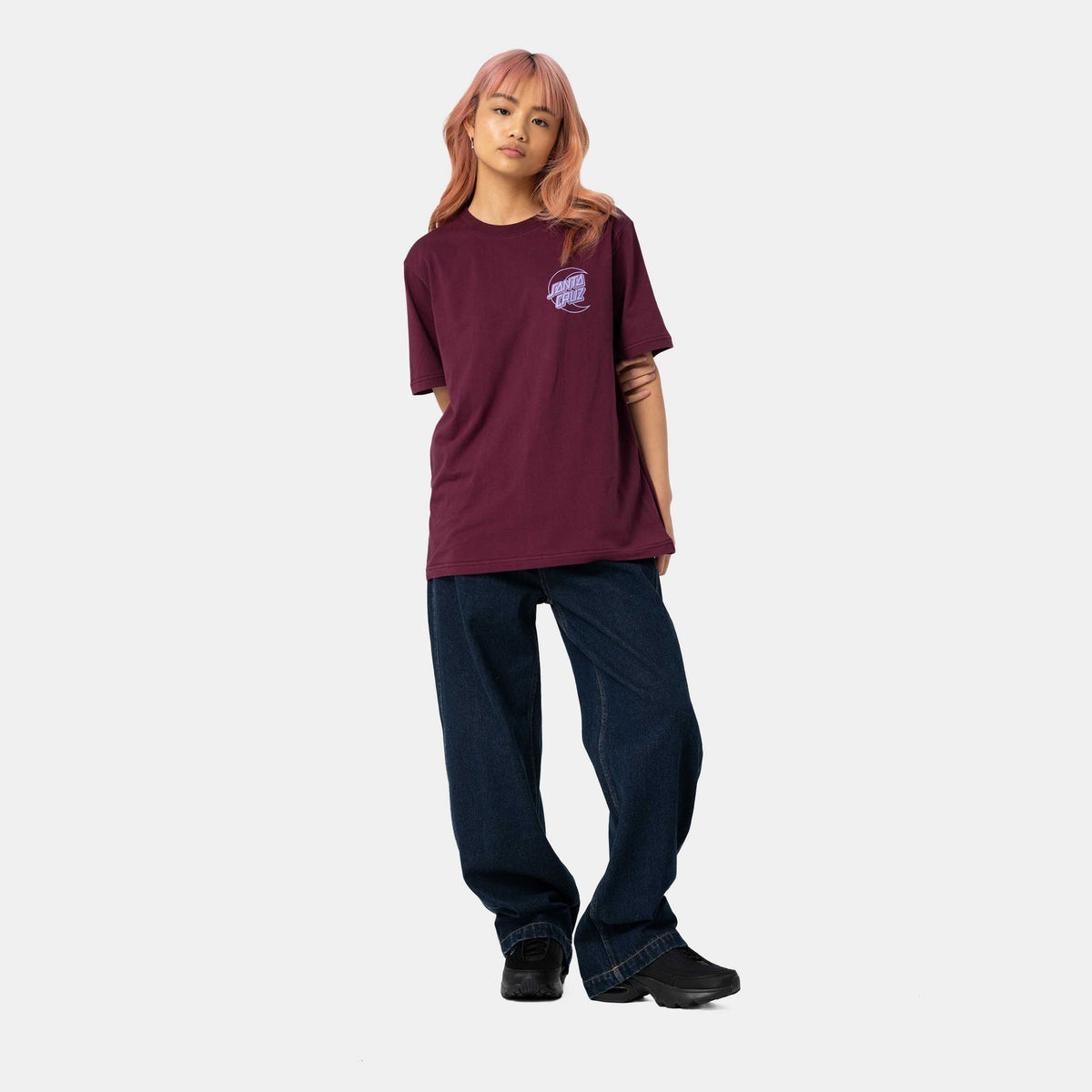 SANTA CRUZ IMPRINT MOON DOT WOMEN'S T-SHIRT - DARK CHERRY