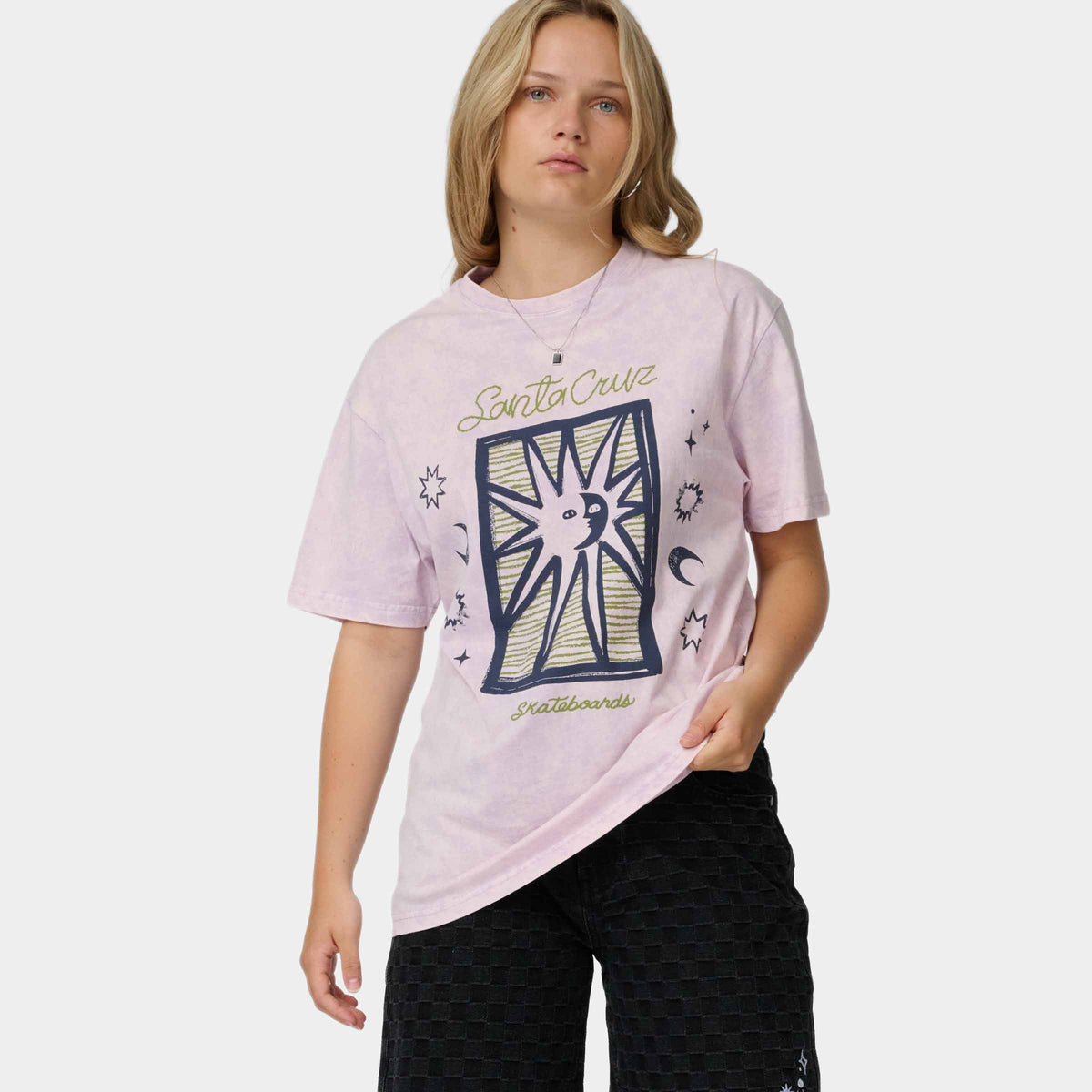 Santa Cruz Sun Stamp Script T-Shirt - Lilac Acid Wash