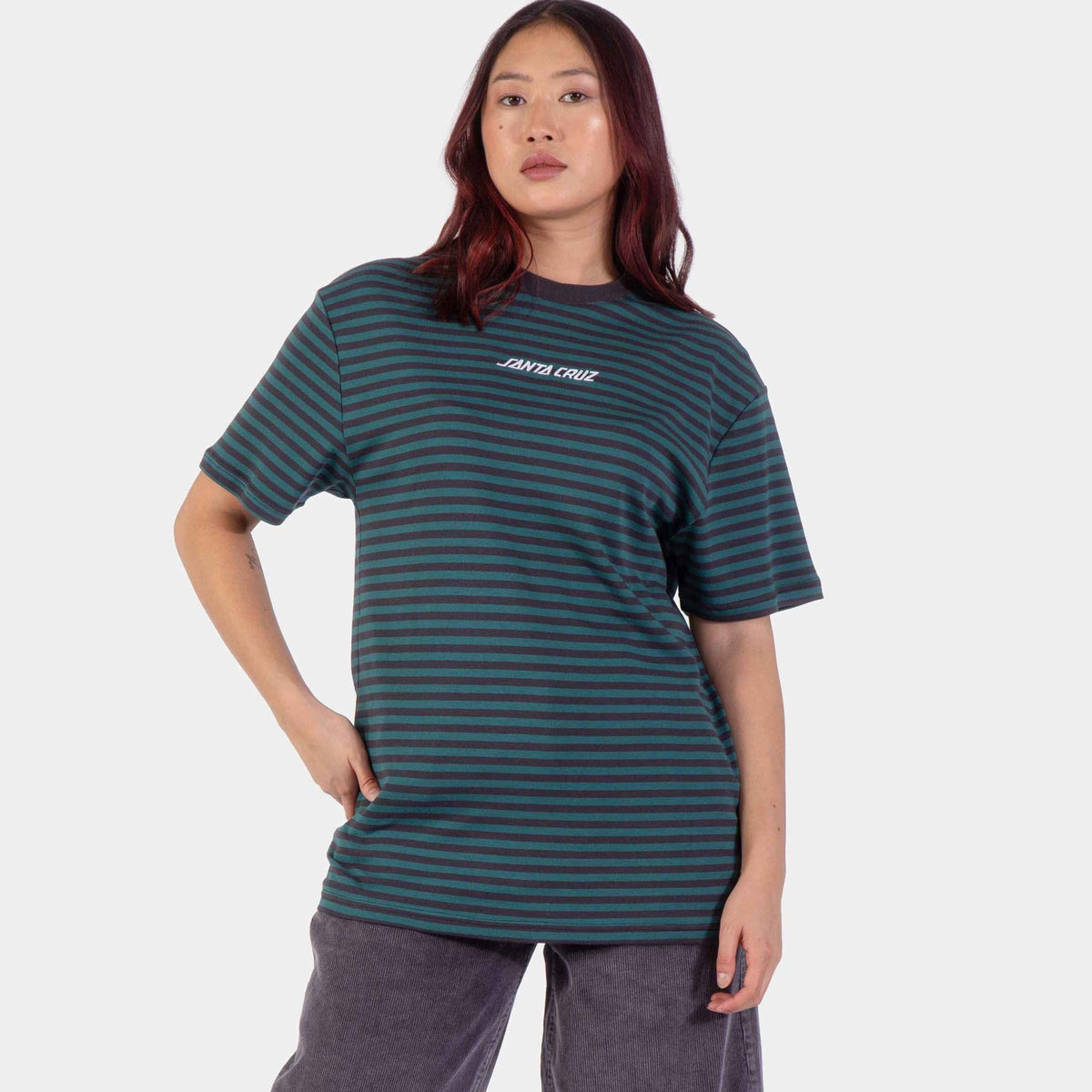 Santa Cruz Strip Emb T-Shirt - Deep Sea Black Wash Stripe