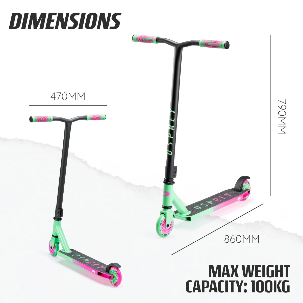OSPREY 'BOMB' STUNT SCOOTER - PINK/GREEN